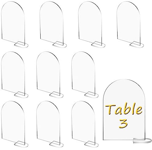 Fyihoxi Lot de 10 panneaux de table en acrylique transparent avec 10 support Panneaux Transparent Réutilisable Numéro de Table Cartes de Nom Mariage Transparent Pour mariage,dîner,fêtes,anniversaire