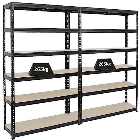 PROREGAL Mega Deal 2X Étagère Charge Lourde Giant Tiger | HxLxP 200x120x40cm | 265 kg par Niveau | Noir | 6 Niveaux | Étagère Robuste de Garage, Atelier, Cave, sous-Sol, Stockage, Rangement