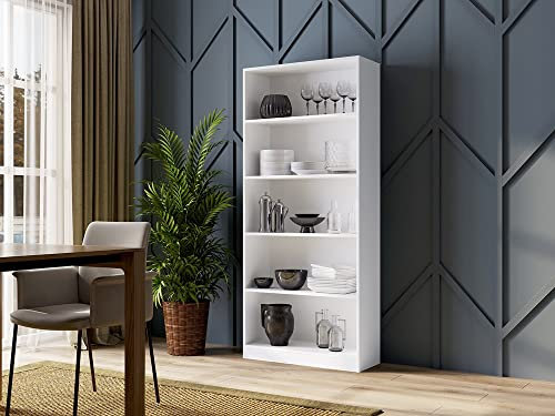 Home Collective Bücherregal Aktenregal Standregal Raumteiler weiß mit 5 offenen Fächern aus MDF Holz | Breite 80 cm