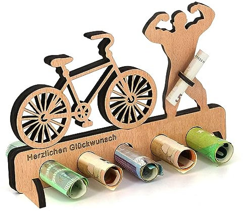 Originelle Geburtstag Geldgeschenk Holz - Fahrrad Deko für Radfahrer, Fitness, Sport, Muskulöser Mann - Geschenke aus Holz für Freunde, Familie, Liebhaber