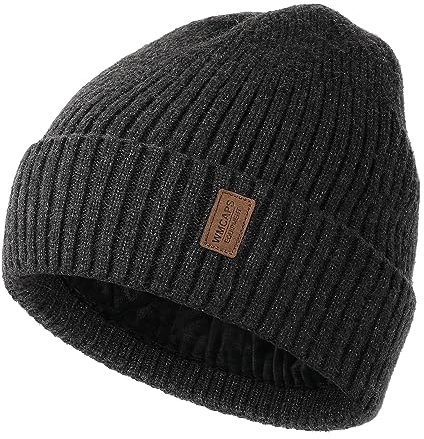 Wmcaps Unisex Classic Knit Beanie Winter Hat - Stretchy Soft Cuffed With Thermal Thick Fleece Lining - Gifts for Men/Women/Her/Him/Dad (Dark Grey)