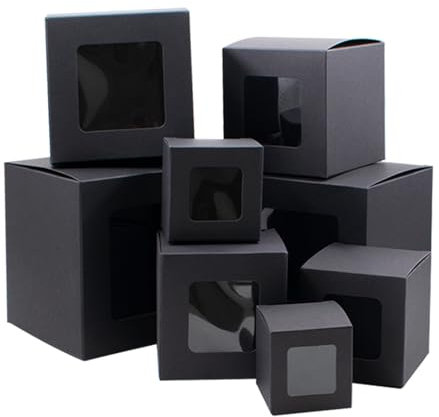8 Stück Geschenkbox mit fenster Kraftpapier Box 8 Verschiedenen Größen Nesting Gift Boxes Geschenkverpackung Prank Gift Box für Weihnachten Hochzeit Valentinstag (Schwarz)