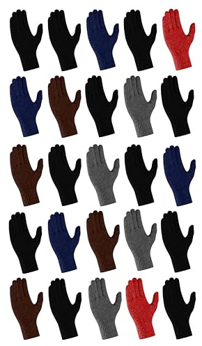 25 Pack Winter Gloves, Unisex Thermal Magic Glove Thick Knit Brushed Interior Bulk Bundle (Assorted)
