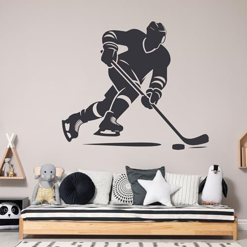 GRAZDesign Hockey Wandtattoo Eishockey Spieler mit Puck für Kinderzimmer, Sporthalle, Wohnzimmer - Wandaufkleber selbstklebend - 46x40cm / schwarz