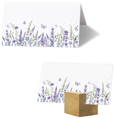 Whaline Platzkarten, Lavendel, 8,9 x 5,1 cm, violette Blume, Zeltkarten, Sitzkarten, blanko, Tischnamensschilder für Frühling, Urlaub, Buffet, Party, Tischdekoration, 100 Stück