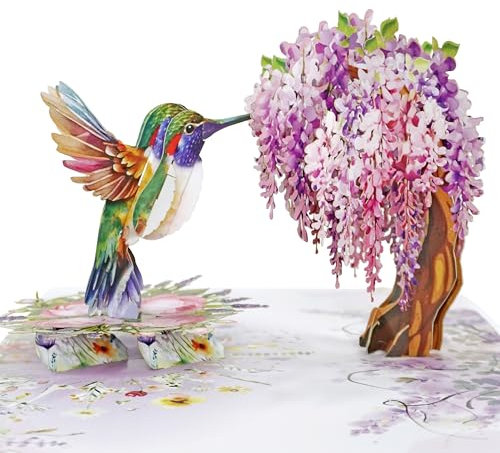 CUTPOPUP Kolibri mit Glyzinien - Geburtstagskarte, Geburtstagskarte Frau, Karte Muttertag, Geburtstagskarte Kinder (Wisteria DE) US8-AN162DE