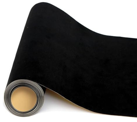 Mikrofaserstoff, Wildlederimitat, Selbstklebende Wildleder Autofolie, für Autoinnenräume, Polsterungen, Schmuck Schublade, DIY Zubehör, 40x150 cm (Schwarz)