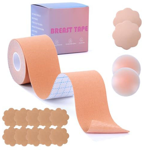 Zynxel Brust Tape Klebe BH Push Up, Klebe BH Große Brust, Boob Tape Set für Rückenfrei BH, Body Damen Tape, 2 Wiederverwendbare Unsichtbar Silikon Brüste Nippelpads, für Körbchengrößen A-E
