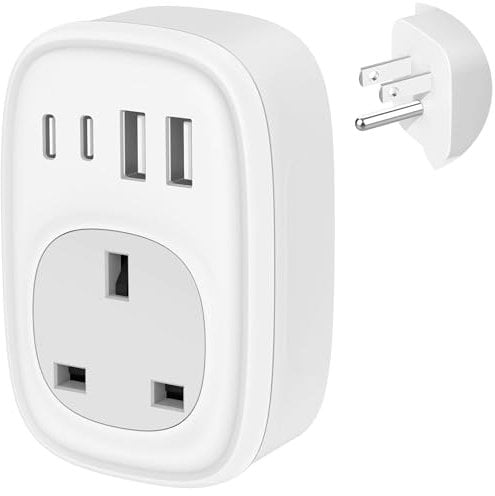 UK to US Plug Adaptor - UK to US Plug Adapter 40W USA Travel Adapter from UK for American Canada Thailand Mexico Colombia 4 in 1 USBC Fast Charger with USB C Port for Phone Pad (Type B) Tusreda