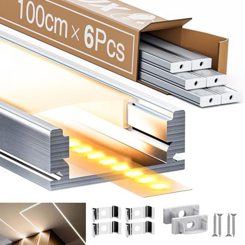 LED Aluminium U-Form Profil 1M×6pc(6M) mit Milchig Weißer Abdeckung Kanal Diffusor Alu LED leisten Schienen kanalleiste Aluprofil Streifen Profile lichtkanal led strip aluschiene unterputzprofil