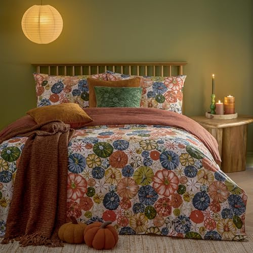 furn. Picking Patch Duvet Cover Set – Reversible Autumn Pumpkin Easy Care Bedding (Pecan – Super King – 260x220cm)