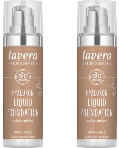 lavera Hyaluron Liquid Foundation - Natural Beige 05 - Naturkosmetik - Vegan - Seidige, leichte Textur - Frei von Mineralöl - Natürliche Hyaluronsäure & Bio-Mandelöl - 30ml (Packung mit 2)