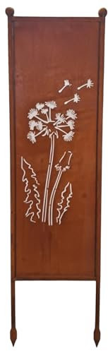 Schild Gartenschild Edelrost Rost zum Einstecken rostige Gartendeko Blumen Blüten Dekoration Beetstecker Gartenstecker (Löwenzahn)