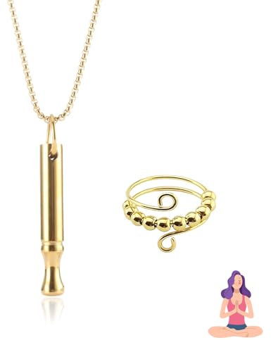 Rauchentwöhnung Hilfsmitte,V2 Halskette Rauchfrei Original,Atemkette Raucherentwöhnung Hilfsmittel,Rauchfrei Kette mit Pfeife,Angst Atemhalskette mit Widerstand,Rauchen Aufhören Necklace (Golden)