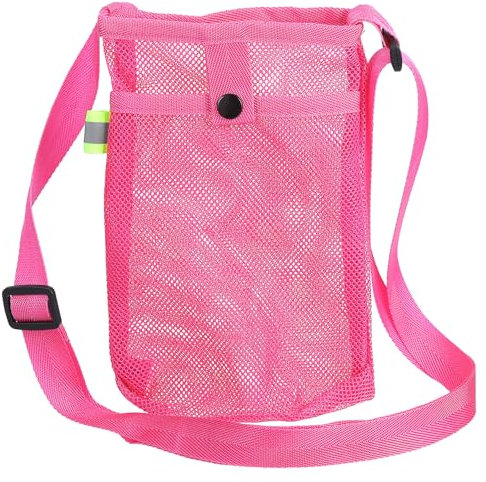 sourcing map Water Bottle Holder with Adjustable Shoulder Strap Water Bottle Carrier Bag Mesh Crossbody Water Bottle Carrier with Pocket for Sports Hiking Walking Travel, Rose Red