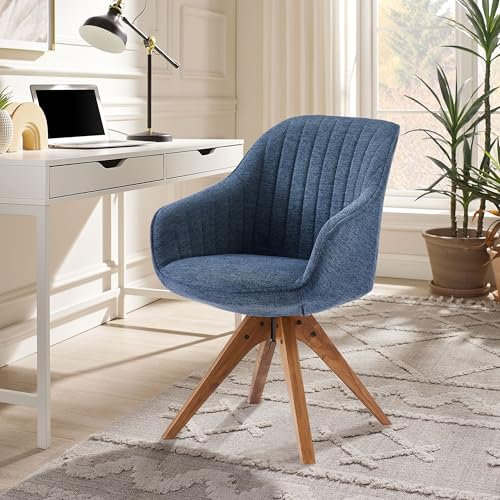 Zouron Esszimmerstuhl Drehstuhl, Küchenstuhl Blau Leinen Polsterstuhl mit Armlehnen Sessel Massivholzbeine (Blau-Massivholzbeine-1 St.)