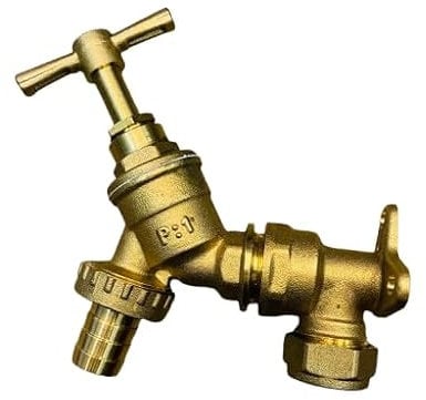 TC Garden TAP Hose Union BIB TAP 1/2 Brass with Wall Plate Elbow 15mm x 1/2 Compression