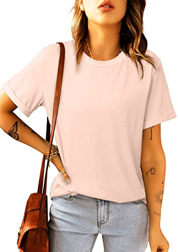 Suncife T-Shirt Basique à Manches Courtes et col Rond pour Femme, Rose, M