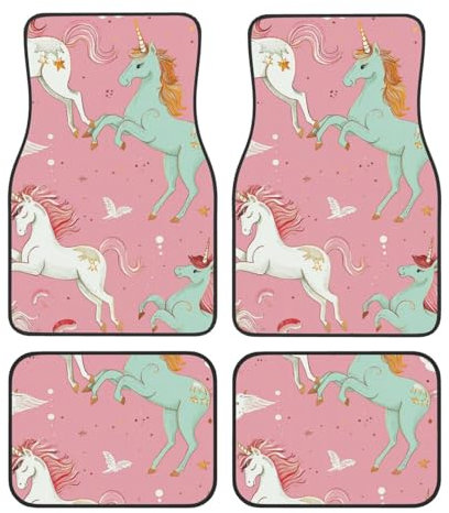 Einhörner Rosa Gedruckt Auto Fußmatten Set 4 Stück Universal rutschfeste Automatten Teppich für Auto SUV LKW