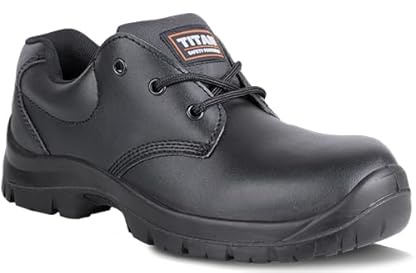 Titan Safety Footwear Elite S3 SRC Lightweight Leather Safety Shoes, Mens Womens Steel Toe Cap Shoes, Anti-Slip, Water Resistant, Black Safety Shoes, Work & Utility Footwear