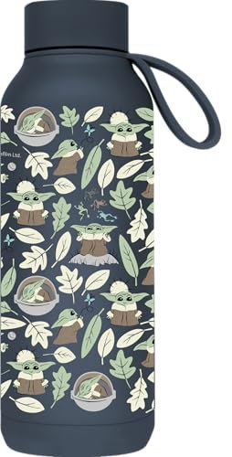 QUOKKA SOLID X STAR WARS | BOTELLA TÉRMICA DE ACERO INOXIDABLE DOBLE PARED CON COLGADOR | THE MANDALORIAN GROGU LEAVES