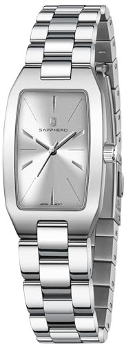 SAPPHERO Damenuhr Analog Quarz Armbanduhr Damen mit Edelstahlband Rechteckiges Gehäuse 3ATM Wasserdicht Uhr Geschenk für Damen Erhältlich Goldene und Silber