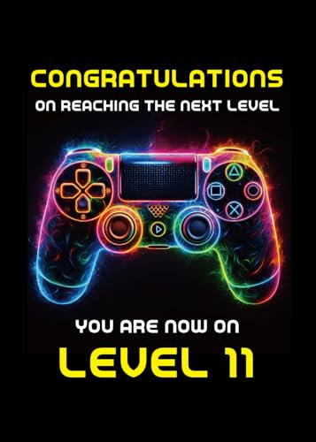 Gooji Gamer-Geburtstagskarte für Jungen und Mädchen, Level-Up-Design für 8, 9, 10, 11, 12, 13 Jahre, perfekte Gaming-Party-Grußkarte (11 Jahre)
