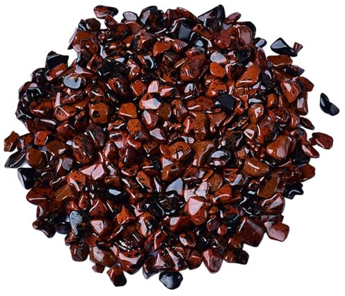 DECORN Natürlicher rotes Obsidian dekorativer Kiesel 2,2 lb unregelmäßige Gesteine ​​Heilungskristallstein Polierte Edelsteinkruste stürzten Steinchips für Fischtank Vase Füllstoff,5~7mm