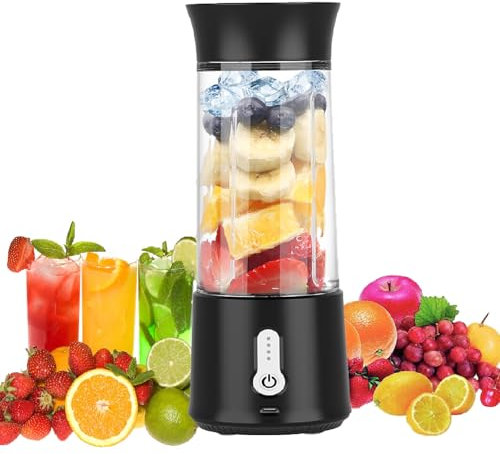 HoneTeek Portable Blender, Small Smoothie Blender for Shakes and Smoothies with 6 Sharp Blade,USB Rechargeable Mini Juicer BPA Free, Portable Juicer for Gyms Office Travel Outgoing (Black)