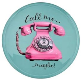 Gift Company Love Trays, Dekotablett, M, Motiv: Telefon, rund, blau/pink, 22,8x1x22,8cm