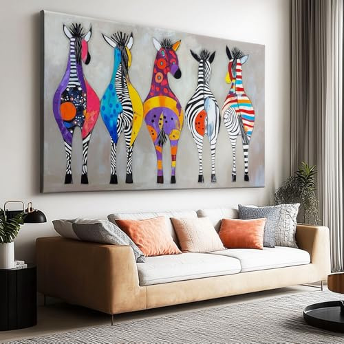 Riesen Leinwandbild Oversize Ungerahmt 160x80 cm - Bunte Zebras Pop Art Abstrakt - Gigantisches Wandbild Wohnzimmer - Canvas Kunstdruck