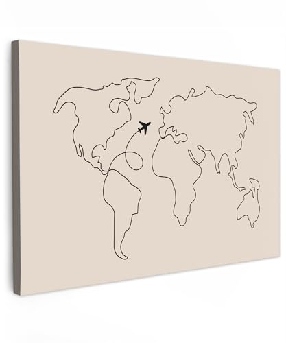 MuchoWow© Bilder Groß XXL Wohnzimmer Deko Modern Wandbild Kunstdruck | 120x80 cm - Leinwand Bild Schlafzimmer über Bett Room Decor Geschenke Weltkarte - Einfach - Flugzeug