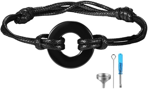 JewelryWe Lebenskreis Urne Armband für Asche, Schwarz Geflochten Verstellbar Lederarmband mit Edelstahl Kreis der Ewigkeit des Lebens Memorial Leder Armreif Gedenkarmband Erinnerungsschmuck