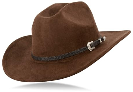 Haayymo Cowboy Hat Women's Men's Western Hat Fedora Hat Wide Brim with Leather Strap (Braun)