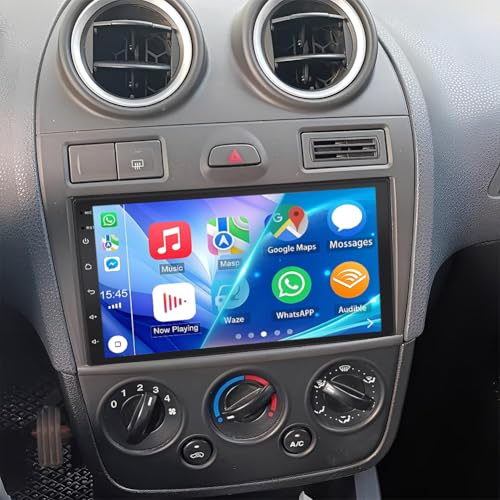 7 Inch Car Stereo for Ford Fiesta MK5 2005-2008 with Wireless Carplay Android Auto, 2 Din Touchscreen Android 14 Car Radio Receiver Head Unit Support Bluetooth GPS FM BT EQ SWC Backup Camera, 2G+32G