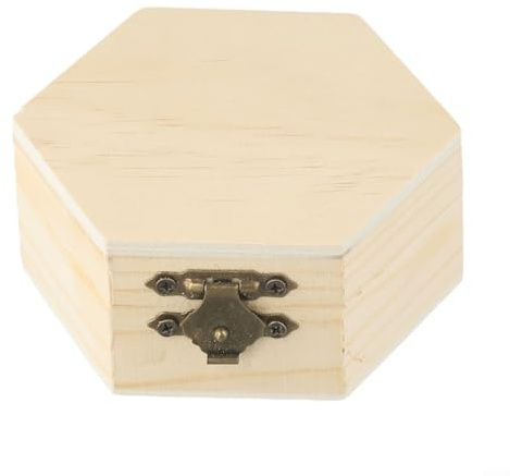 Praktische sechseckige Schmuckschatulle aus Holz, perfekt für Ohrringe, Ringe und DIY-Projekte (9 x 8 x 4 cm)
