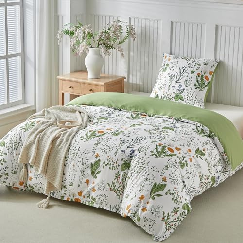 Tokokimo Bettwäsche 155x220 2teilig - 1x Bettbezug 155 x 220 Mikrofaser mit 1 Kissenbezüge mit Reißverschluss 80x80 - Üppige Garten Blumen Designs, Grün