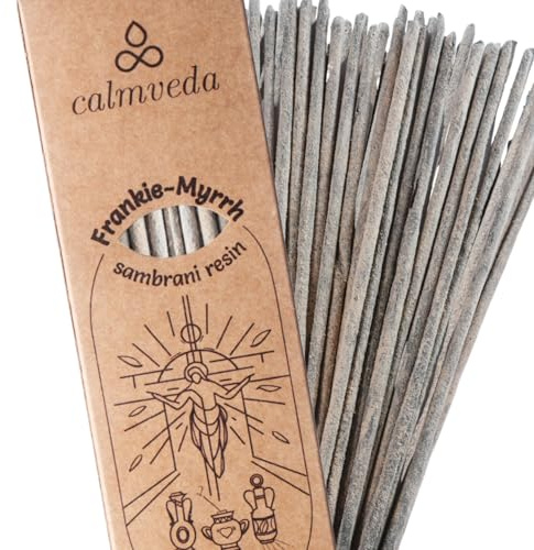 CALMVEDA Weihrauch & Myrrhe Smudge Räucherstäbchen – (24 Dicke Stäbchen) Natürliches Kirchen-Räucherwerk ohne Kohle | Spirituelle Reinigung für Rauhnächte & Meditation (Frankincense Myrrh)