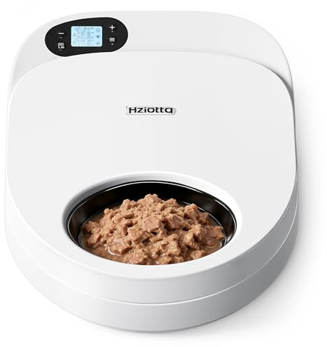 Hziotta Futterautomat Katze Nassfutter, Nassfutterautomat, 3 Tage wahre Frische mit Digitalem Timer & Kuehlung, Katzen Futterautomaten für Nass und Trockenfutter, Wet Food Futterspender für Katzen