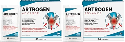 Artrogen Advance Buste, Integratore per Articolazioni con Peptidi di Collagene, Acido Ialuronico e Vitamina C, Supporta Cartilagini e Riduce Dolori Articolari, 20 Buste da 10 g (Confezione da 2)