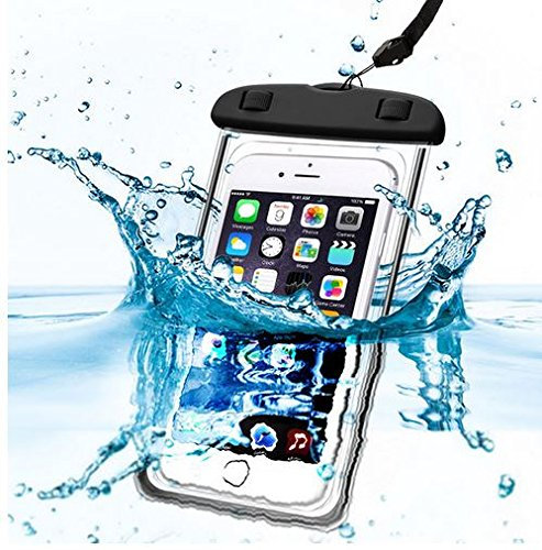 PHONILLICO Sac Waterproof Noir pour Samsung Galaxy A3 A5 A8 Grand Prime J1 J3 J5 J7 Note 2 3 4 S5 S6 S7 S8 S9 Coque Housse Pochette Lumineux Protection Tactile Souple Plastique Imperméable Etanche