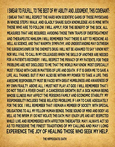 WallBUddy Doctor Oath Hippocratic Oath Doctor Gift Medical Graduation Gift Doctor Graduation Medical Print Medical Poster Medical Graduation Art Print (21cm x 30cm, Vintage)