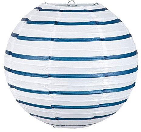 PARTY DISCOUNT Papier-Lampion/Laterne, Rund, Größe Navy Blau-Weiß, ø 25 cm