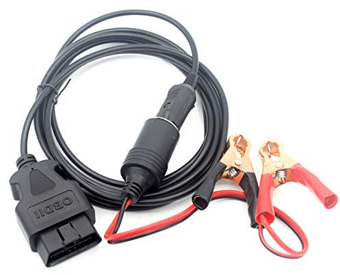 LoongGate OBD2 Auto Memory Saver 2 in 1, Fahrzeug-ECU-Notstromversorgungskabel mit Alligator-Clip-On-12V-Autobatterie Zigarettenanzünder Power Extension-Buchse