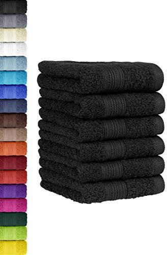 6 TLG. Gästetuch Set in vielen Farben 100% Baumwolle 6er Pack Gästetücher 30x50 cm Schwarz