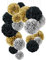 O-Kinee Party Deko Schwarz Gold，24 Stück Silvester Seidenpapier Pompons，Blumen Ball Dekorpapier für Geburtstag Hochzeit Baby Dusche Parteien Hauptdekorationen und Partei Dekoration