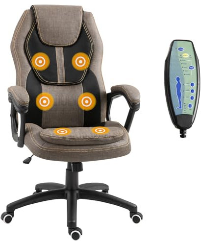 Vinsetto Fauteuil de Bureau massant Fauteuil Bureau Confortable Hauteur réglable pivotant 360° Polyester PU Gris Brun