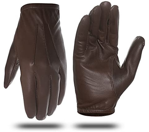 Harssidanzar Herren dünne ungefütterte Lederpolizeihandschuhe GM031EU,Satte, Größe S