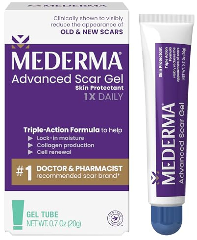 Mederma Advanced Scar Gel - Treats Old & New Scars, Reduces Appearance of Scars from Acne, Surgery, Burns, Injury & Stretch Marks, 0.70 Oz (20g)