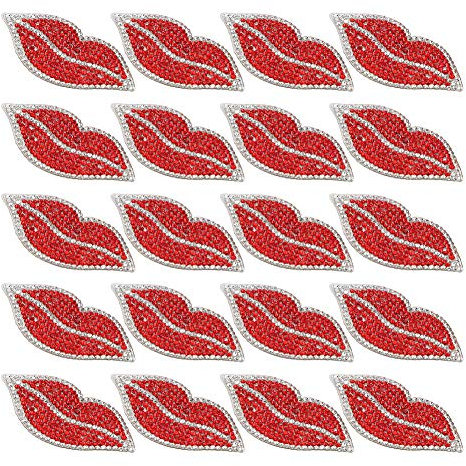 20 Stück rote Lippen Patches, Aufbügeln Patches Nähen auf Rote Pailletten Lippen Patch für DIY gestickte Applique Craft